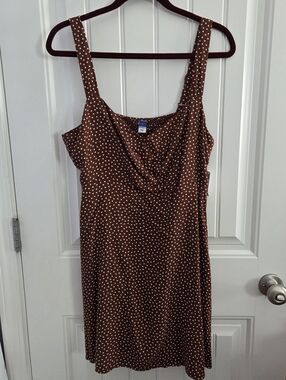 NEW Old Navy Womens L Brown White Polka Dot Sun Dress Mini Empire Waist Smocked